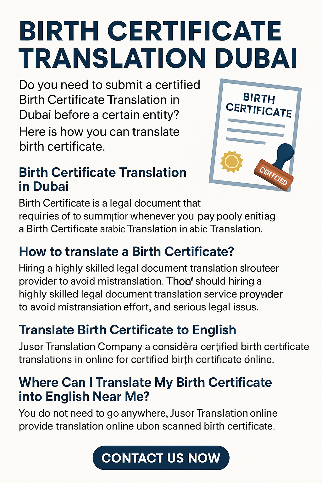 Birth Certificate Translation Dubai – Certified & Reliable by Jusor Translation Company